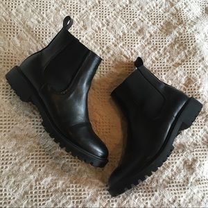 UO vegan leather black 7 lugged sole chelsea boot